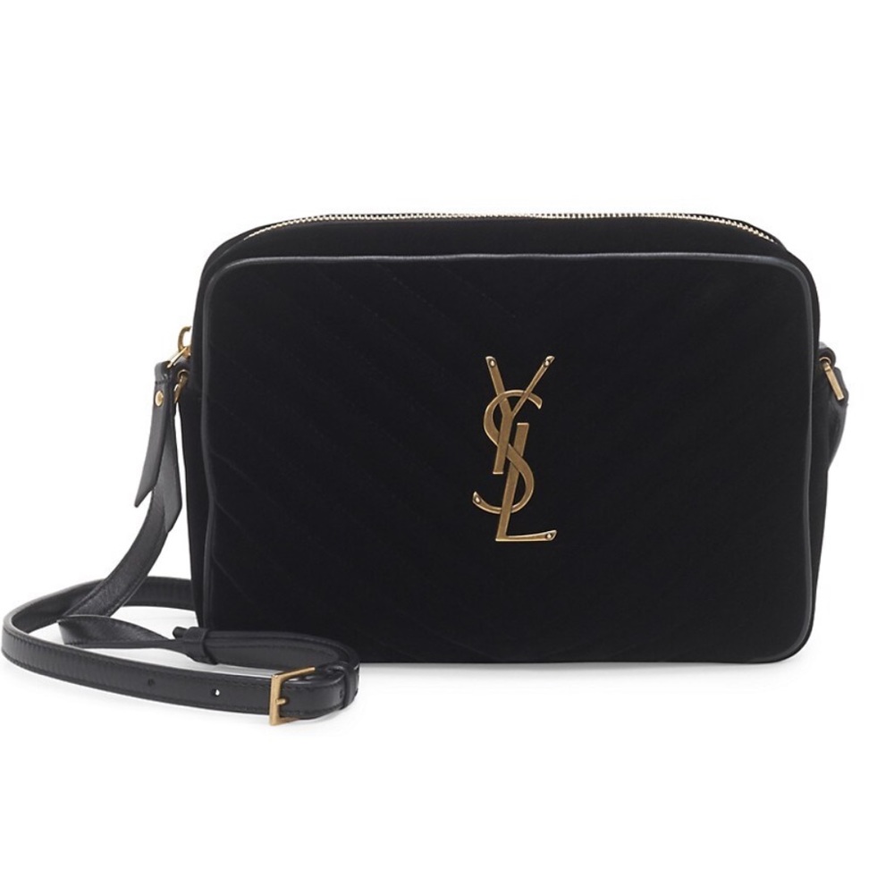 YSL Lou Camera Bag - Quilted Velvet - Black